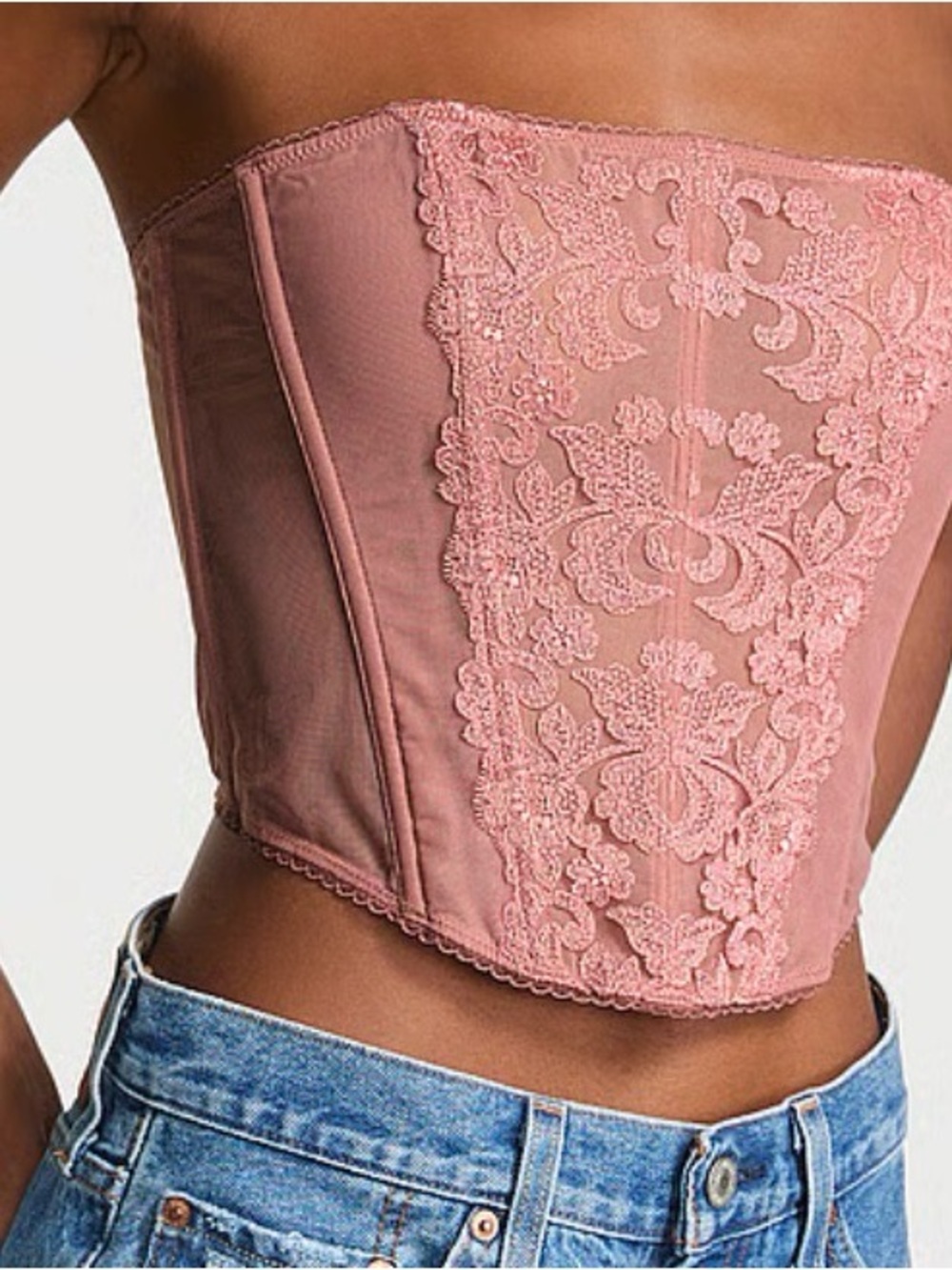 Victorias secret Pink Lace Strapless Corset Top